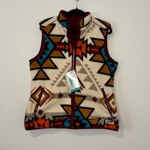 Hooey Reversible Fleece Vest Burgundy Aztec Print Full Zip NWT Size Large